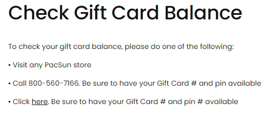 How to check Pacsun Gift Cards Balance
